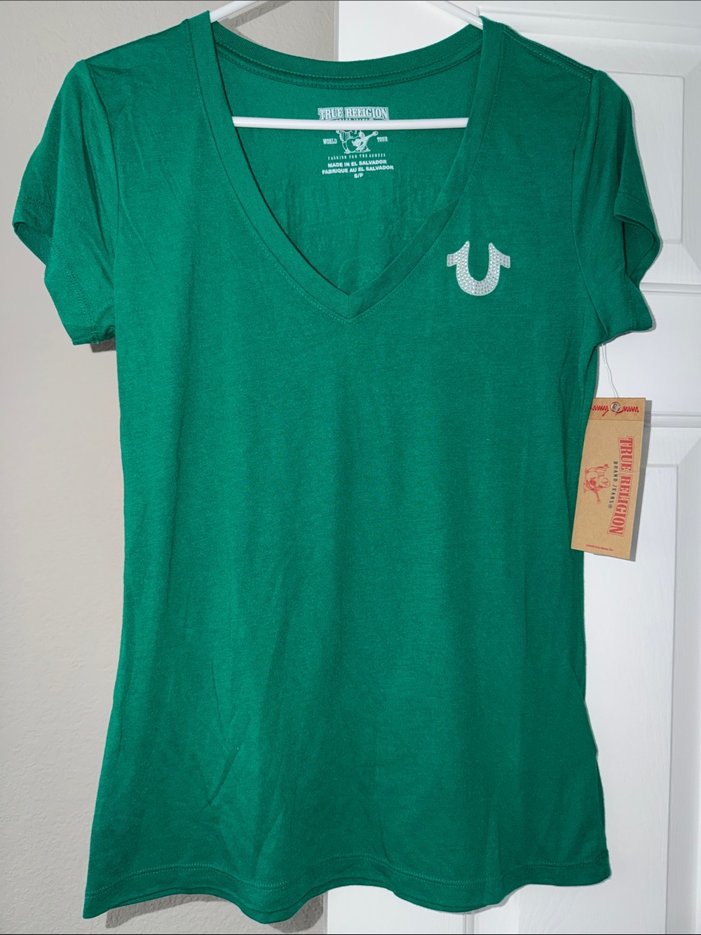True Religion Green V-Neck Short Sleeve Tee